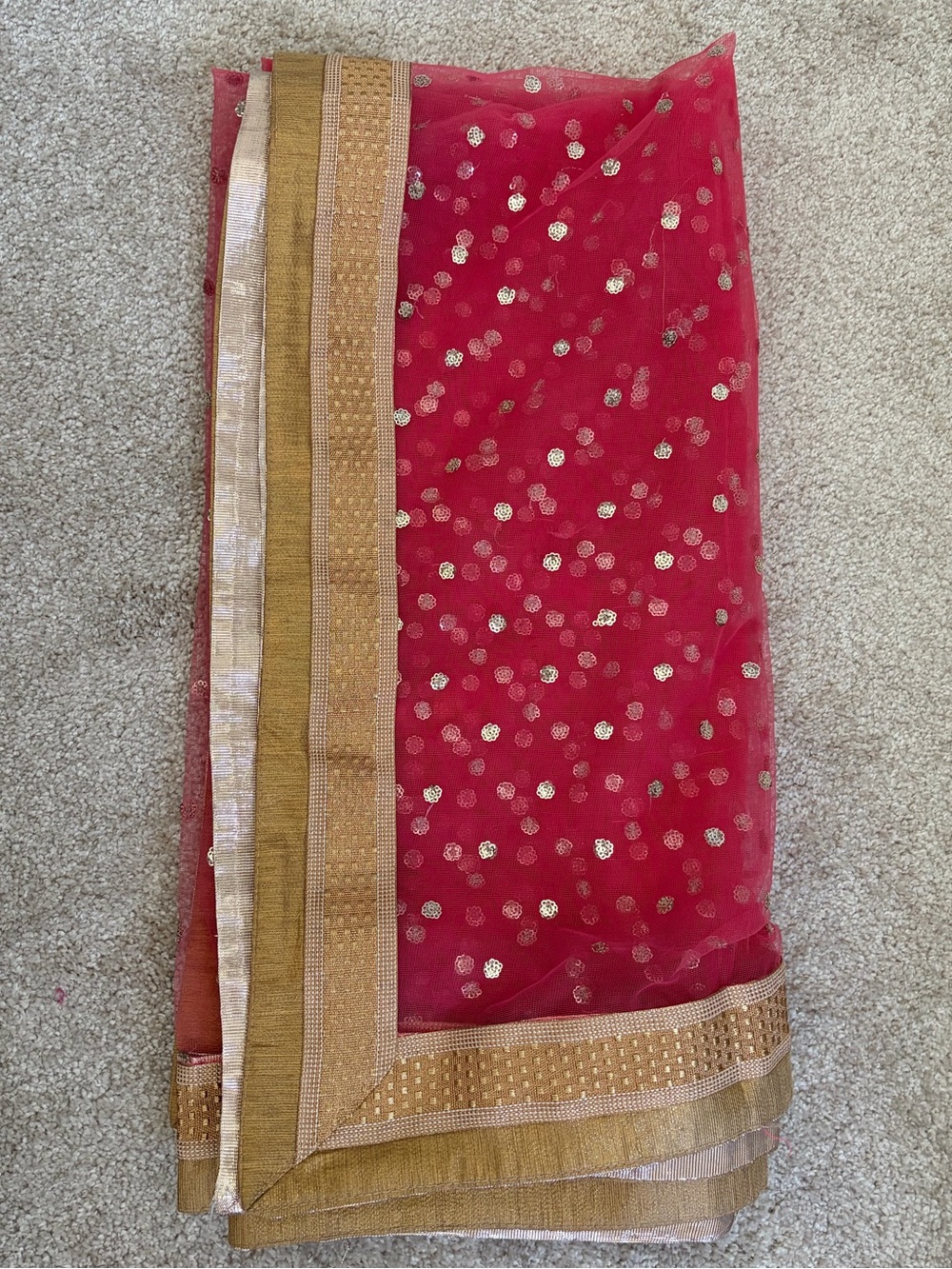 Pink Dupatta with Gold Sequin Detail